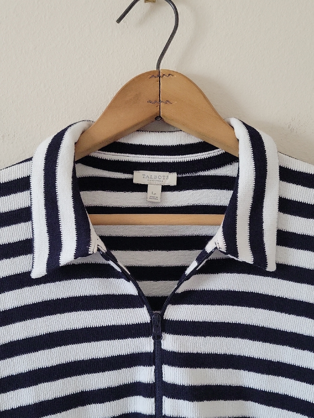 Talbots Black White Stripe Boxy 1/4 Zip Sweater Size Large Petite LP - Picture 2 of 6